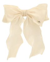 Chic Pearl-Trimmed Bow Barrette (beige) - front view