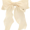 Chic Pearl-Trimmed Bow Barrette (beige) - front view
