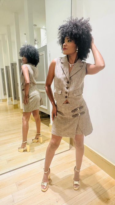 Chic Power Skort Set - Brown - Palazzo Couture Online