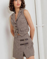 Chic Power Skort Set - Brown front view showing complete two piece skirt set