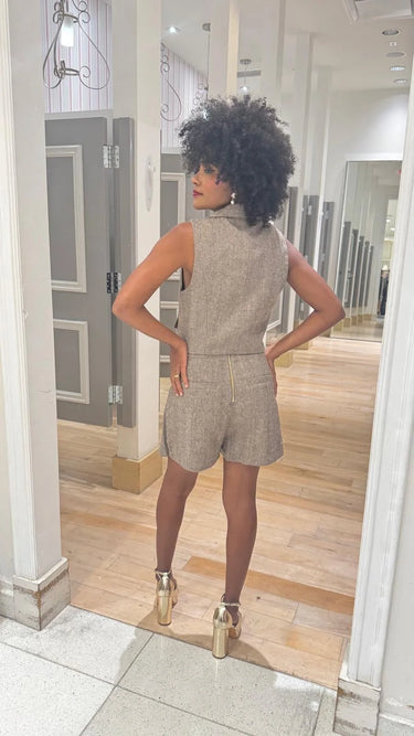 Elegant Brown matching two piece skirt set styled for going out