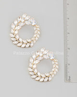 Circle Rhinestone Leaf Earrings (Gold) - Palazzo Couture Online