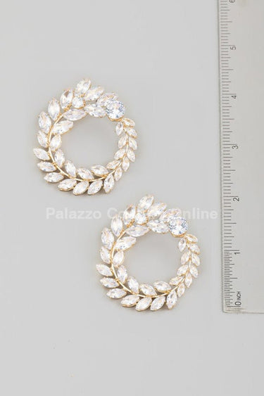 Circle Rhinestone Leaf Earrings (Gold) - Palazzo Couture Online