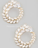 Circle Rhinestone Leaf Earrings (Gold) - Palazzo Couture Online