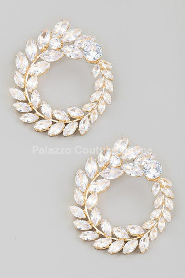 Circle Rhinestone Leaf Earrings (Gold) - Palazzo Couture Online