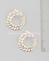 Circle Rhinestone Leaf Earrings (Gold) - women's statement jewelry