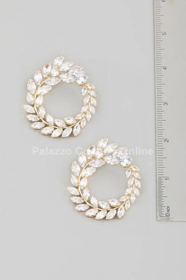 Circle Rhinestone Leaf Earrings (Gold) - women's statement jewelry