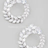 Circle Rhinestone Leaf Earrings (Silver) for women - fashion jewelry by Palazzo Couture