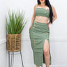 City Slick PU Crop Top & Slit Tube Skirt (Green) - Palazzo Couture Online