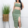 City Slick PU Crop Top & Slit Tube Skirt (Green) front view showing complete two piece skirt set