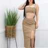City Slick PU Crop Top & Slit Tube Skirt (Nude) front view showing complete two piece skirt set
