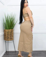 City Slick PU Crop Top & Slit Tube Skirt (Nude) close up of crop top top design and fabric