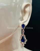 Classic Crystal Drop Evening Earrings (Blue) - Palazzo Couture Online