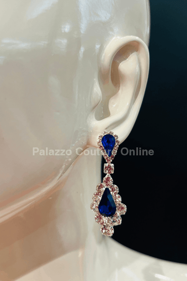 Classic Crystal Drop Evening Earrings (Blue) - Palazzo Couture Online