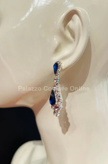 Classic Crystal Drop Evening Earrings (Blue) - Palazzo Couture Online