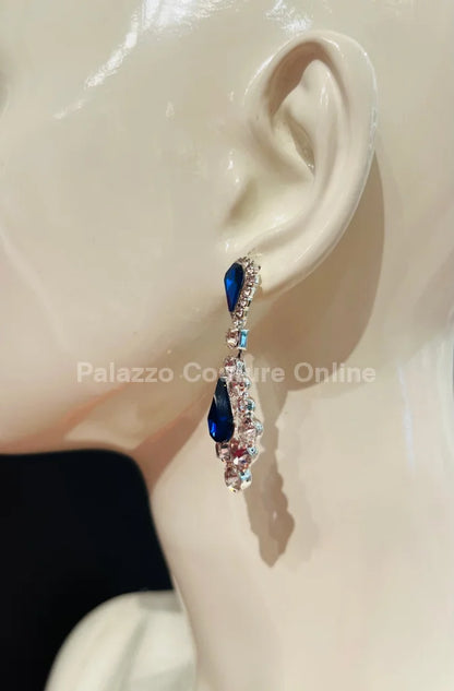 Classic Crystal Drop Evening Earrings (Blue)