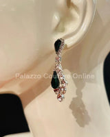 Classic Crystal Drop Evening Earrings (Green) - women's statement jewelry