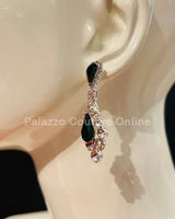 Classic Crystal Drop Evening Earrings (Green) - Palazzo Couture Online
