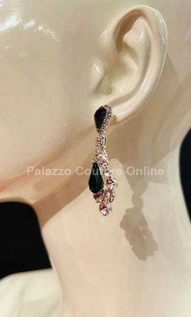 Classic Crystal Drop Evening Earrings (Green) - Palazzo Couture Online
