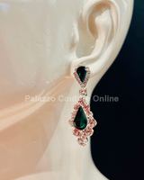 Classic Crystal Drop Evening Earrings (Green) - Palazzo Couture Online