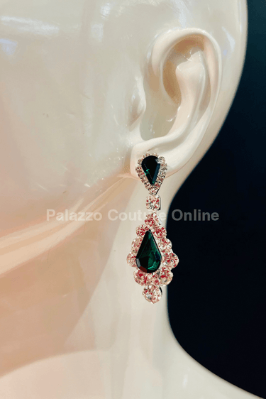 Classic Crystal Drop Evening Earrings (Green) - Palazzo Couture Online