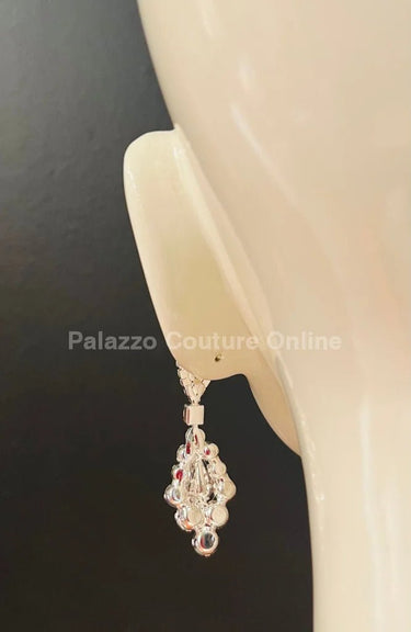 Classic Crystal Drop Evening Earrings (Green) - Palazzo Couture Online