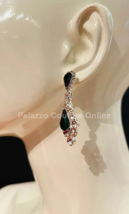 Classic Crystal Drop Evening Earrings (Green)