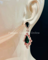 Classic Crystal Drop Evening Earrings (Green) for women - fashion jewelry by Palazzo Couture