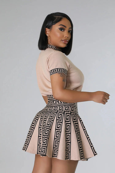Women's Taupe skirt set pleated style back view