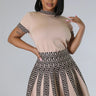 Classy Girl Knit Skirt Set – Taupe Pleated Two-Piece Outfit front view showing complete two piece skirt set