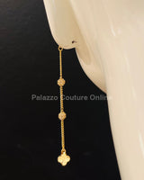 Clover And Studs Chain Dangle Earrings (Gold) - Palazzo Couture Online