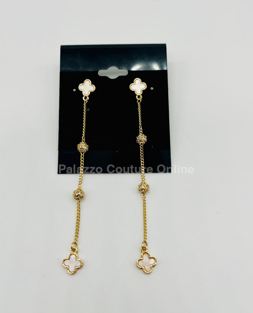 Clover And Studs Chain Dangle Earrings (Gold)