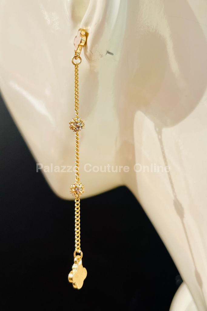 Clover And Studs Chain Dangle Earrings (Gold)