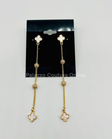 Clover And Studs Chain Dangle Earrings (Gold) - Palazzo Couture Online