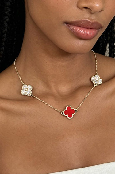 Multi Bejeweled Clover Charm Necklace – Enamel & Crystal Pavé Station Necklace