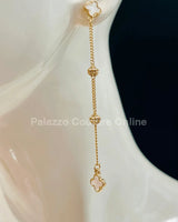 Clover And Studs Chain Dangle Earrings (Gold) for women - fashion jewelry by Palazzo Couture