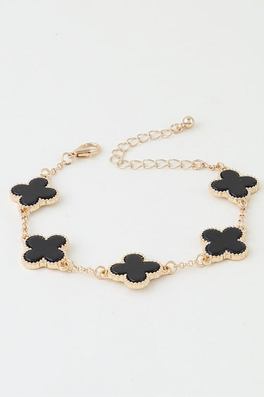 Four Leaf Clover Enamel Bracelet – Five Charm Station Chain Bracelet