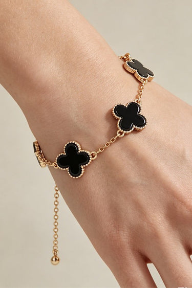 Four Leaf Clover Enamel Bracelet – Five Charm Station Chain Bracelet
