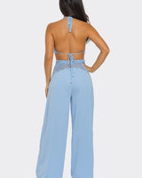 Coastal Breeze Crochet Pant Set - Baby Blue - Palazzo Couture Online