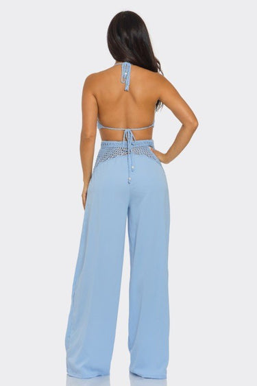 Coastal Breeze Crochet Pant Set - Baby Blue - Palazzo Couture Online