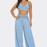 Coastal Breeze Crochet Pant Set-Baby Blue front view showing complete two piece pant set
