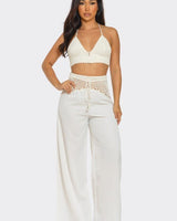 Coastal Breeze Crochet Pant Set - White - Palazzo Couture Online