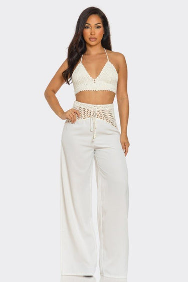 Coastal Breeze Crochet Pant Set - White - Palazzo Couture Online