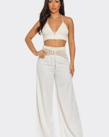 Coastal Breeze Crochet Pant Set - White - Palazzo Couture Online