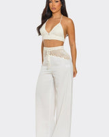 Coastal Breeze Crochet Pant Set - White - Palazzo Couture Online
