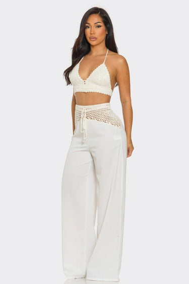 Coastal Breeze Crochet Pant Set - White - Palazzo Couture Online