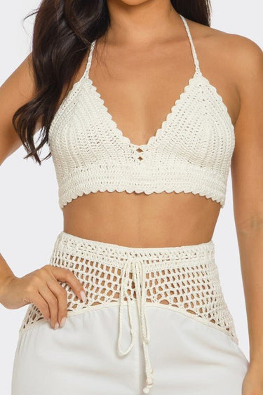 Coastal Breeze Crochet Pant Set - White - Palazzo Couture Online