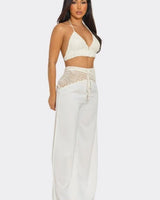 Women's White pant set crochet style back view