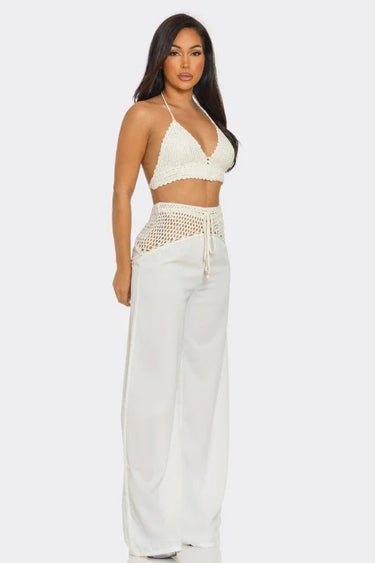 Women's White pant set crochet style back view