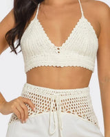 Coastal Breeze Crochet Pant Set - White showing coordinated top and pants construction
